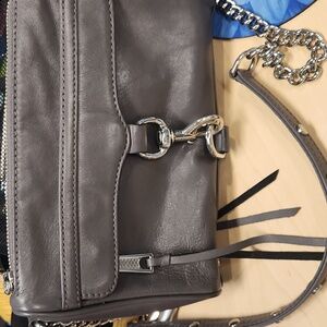 Rebecca Minkoff Mini M.A.C. Crossbody Bag Zipper Leather Silver Dark Gray
